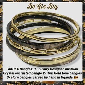 AKOLA  Black 10k Gold Plated 6-Piece Zuri Bangle Bracelet NWT